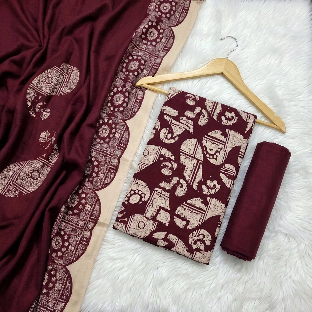 Marina 3-Piece Unstitched Suit with Pashmina Wool Shawl