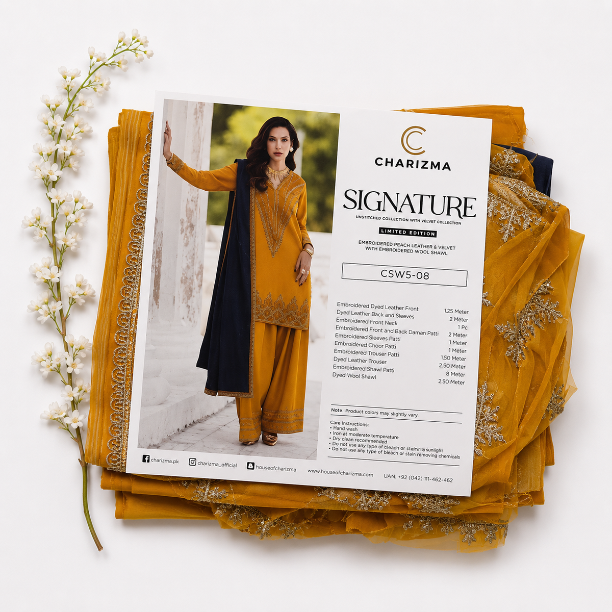 Charizma Embroidery Leather peach 3pc suits
