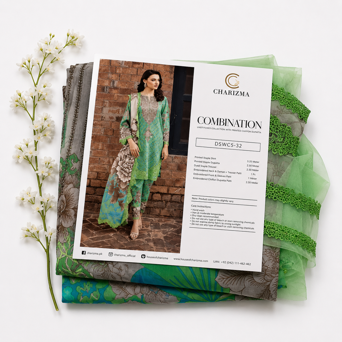 Charizma Embroidery Linen 3pc suit