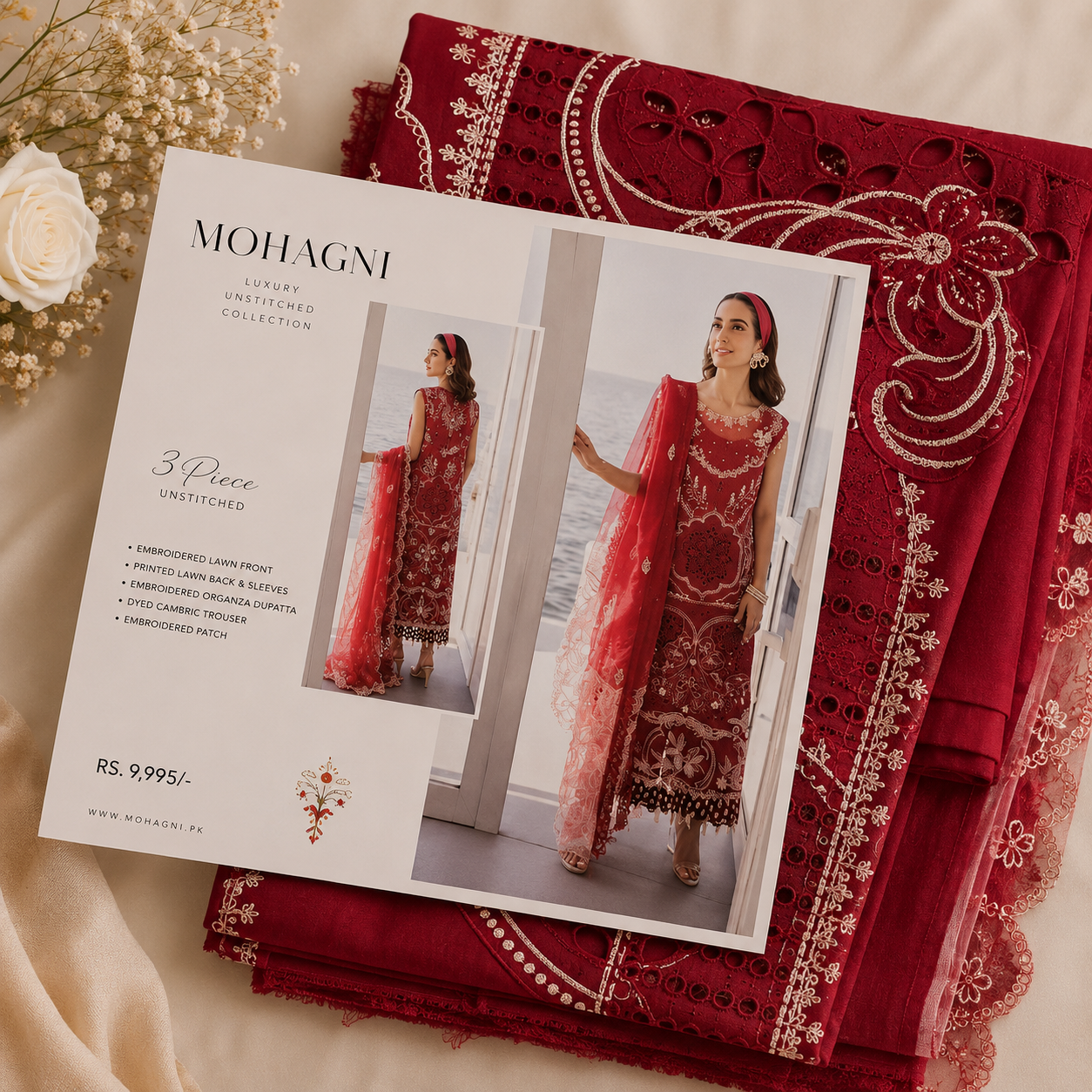 Parishay embroidery lawn 3pc suit