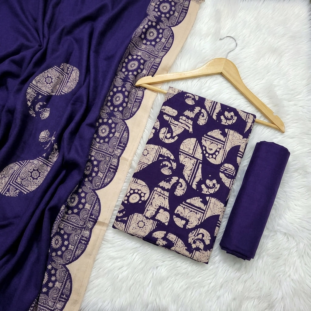 Marina 3-Piece Unstitched Suit with Pashmina Wool Shawl