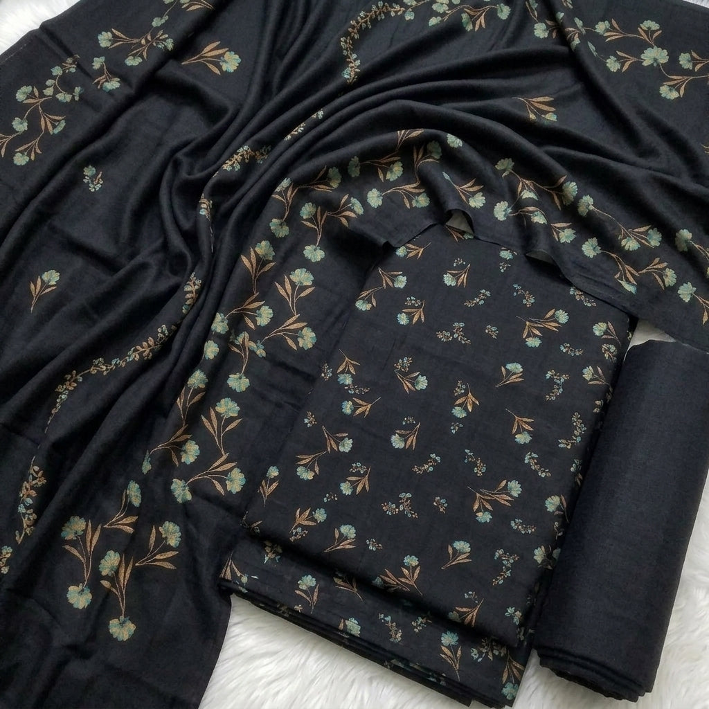 Marina 3-Piece Unstitched Suit with Pashmina Wool Shawl