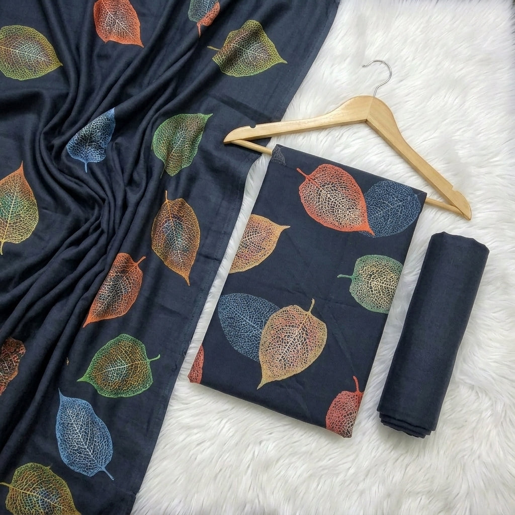 Marina 3-Piece Unstitched Suit with Pashmina Wool Shawl