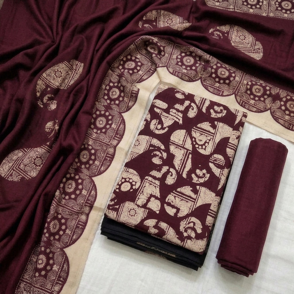 Marina 3-Piece Unstitched Suit with Pashmina Wool Shawl