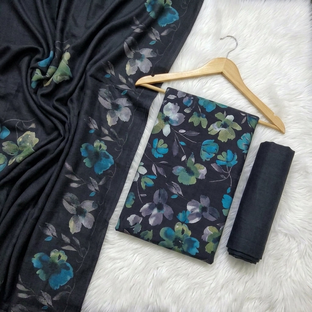 Marina 3-Piece Unstitched Suit with Pashmina Wool Shawl