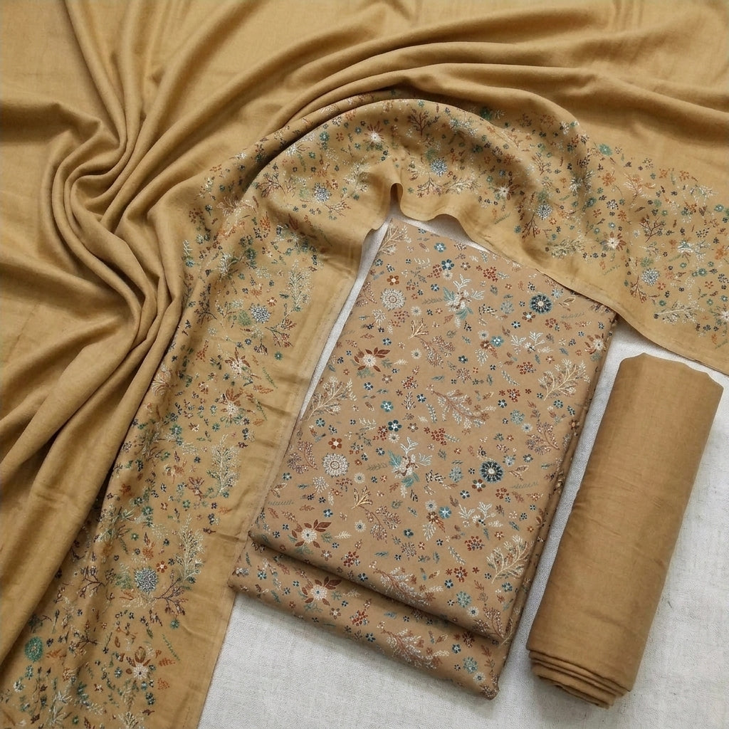 Marina 3-Piece Unstitched Suit with Pashmina Wool Shawl