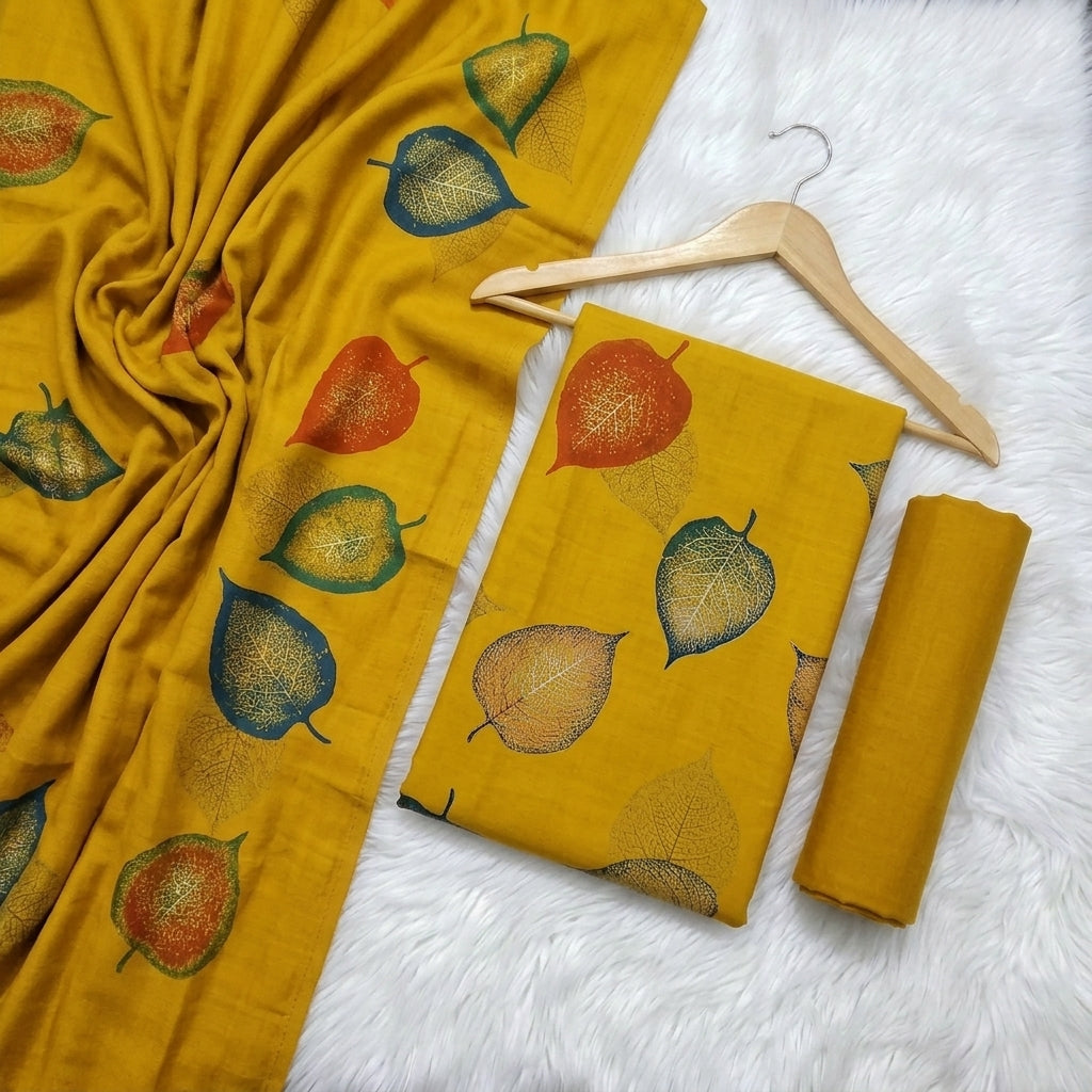 Marina 3-Piece Unstitched Suit with Pashmina Wool Shawl