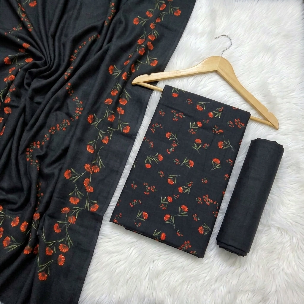 Marina 3-Piece Unstitched Suit with Pashmina Wool Shawl
