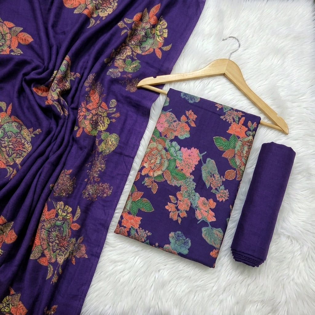 Marina 3-Piece Unstitched Suit with Pashmina Wool Shawl