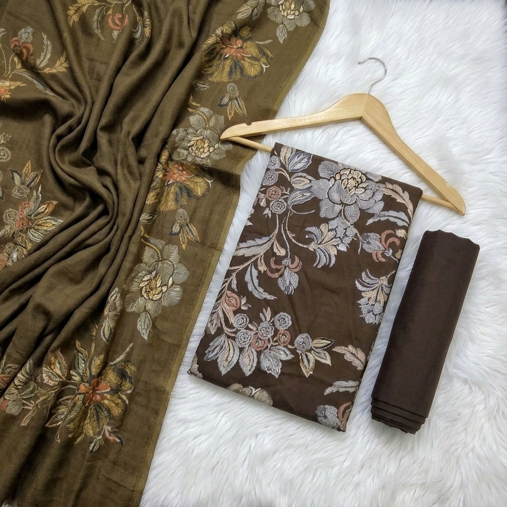 Marina 3-Piece Unstitched Suit with Pashmina Wool Shawl