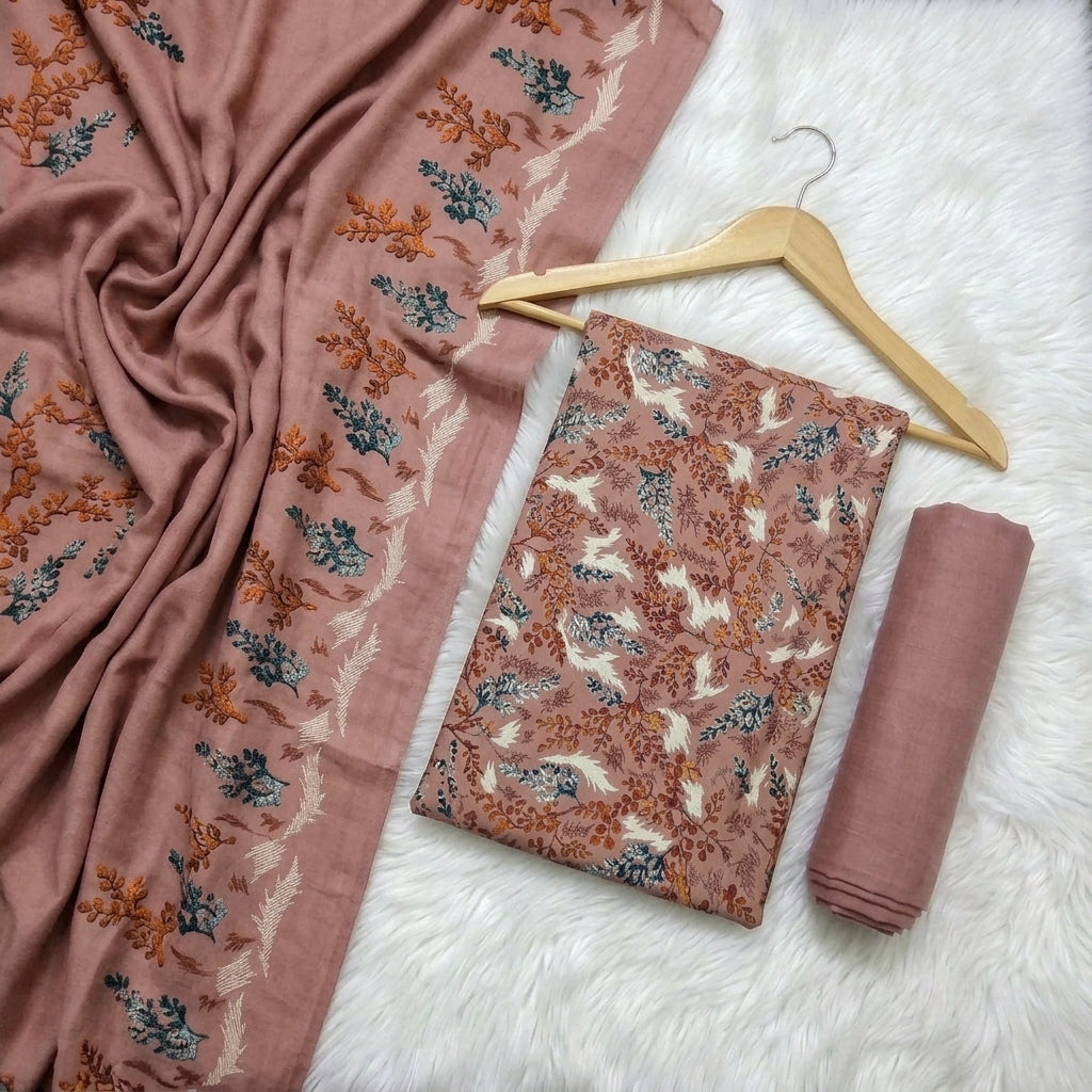 Marina 3-Piece Unstitched Suit with Pashmina Wool Shawl