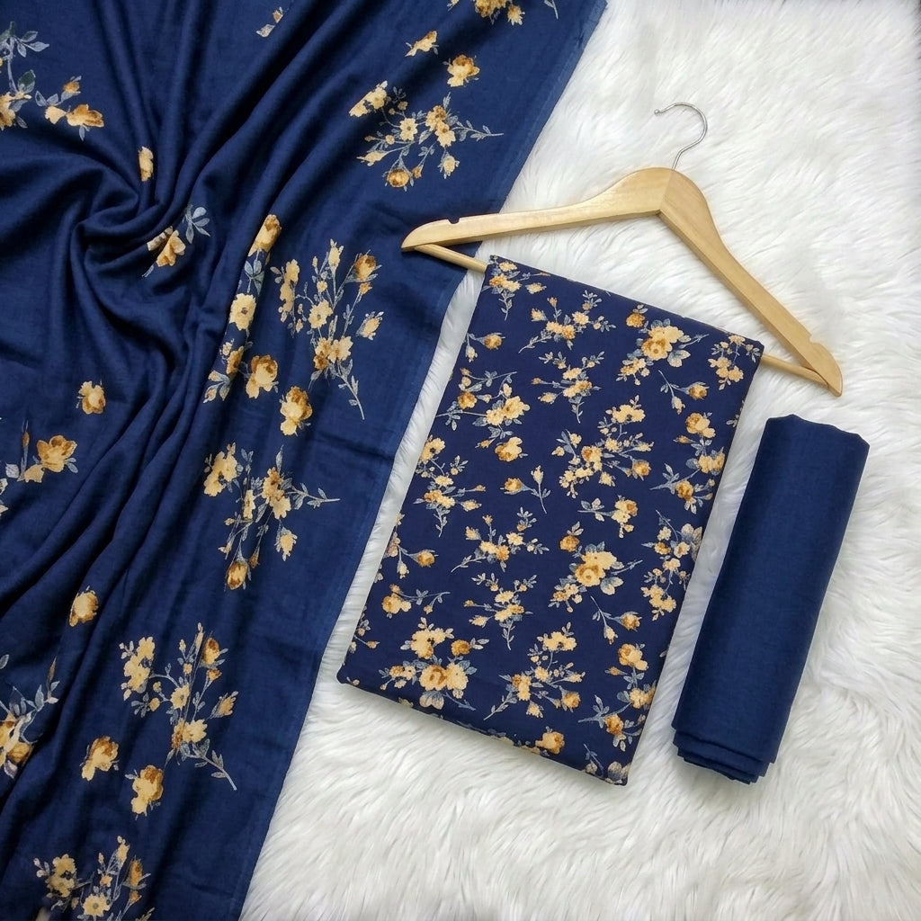 Marina 3-Piece Unstitched Suit with Pashmina Wool Shawl