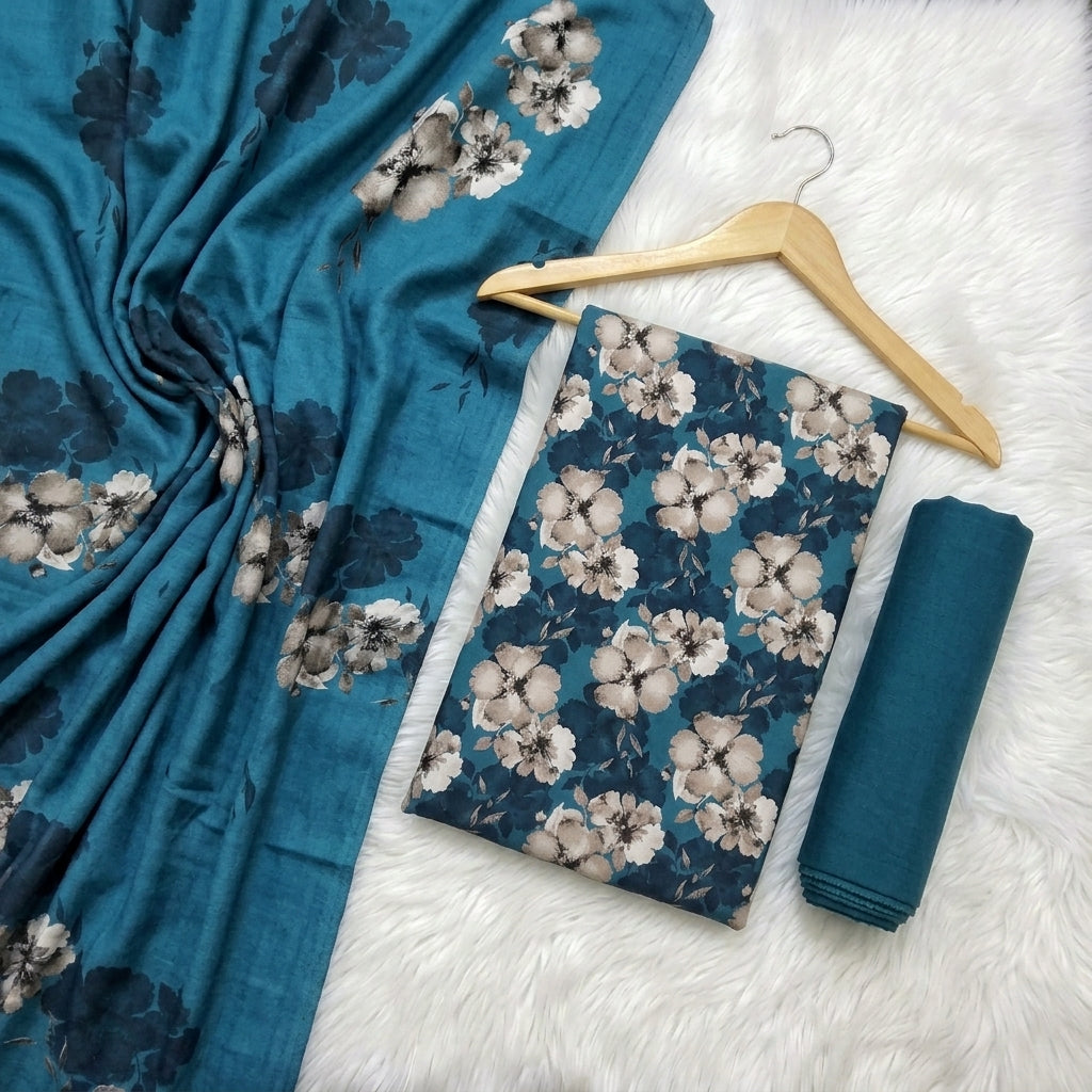 Marina 3-Piece Unstitched Suit with Pashmina Wool Shawl