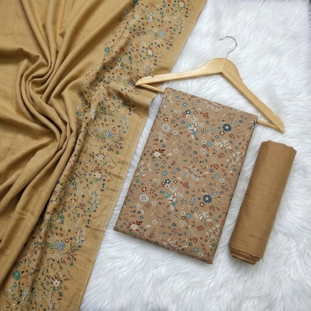 Marina 3-Piece Unstitched Suit with Pashmina Wool Shawl