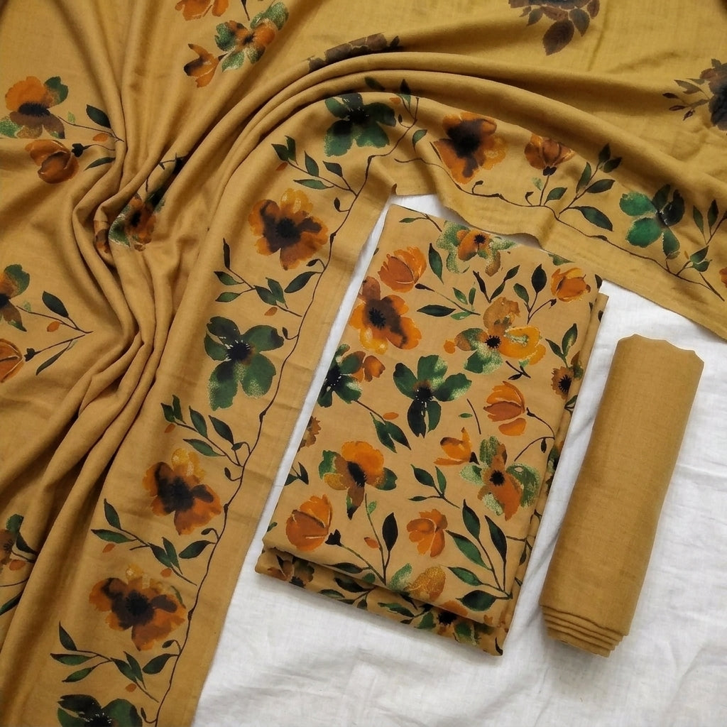 Marina 3-Piece Unstitched Suit with Pashmina Wool Shawl