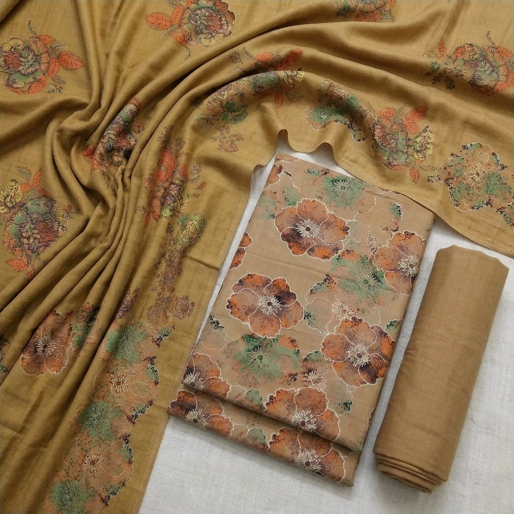 Marina 3-Piece Unstitched Suit with Pashmina Wool Shawl
