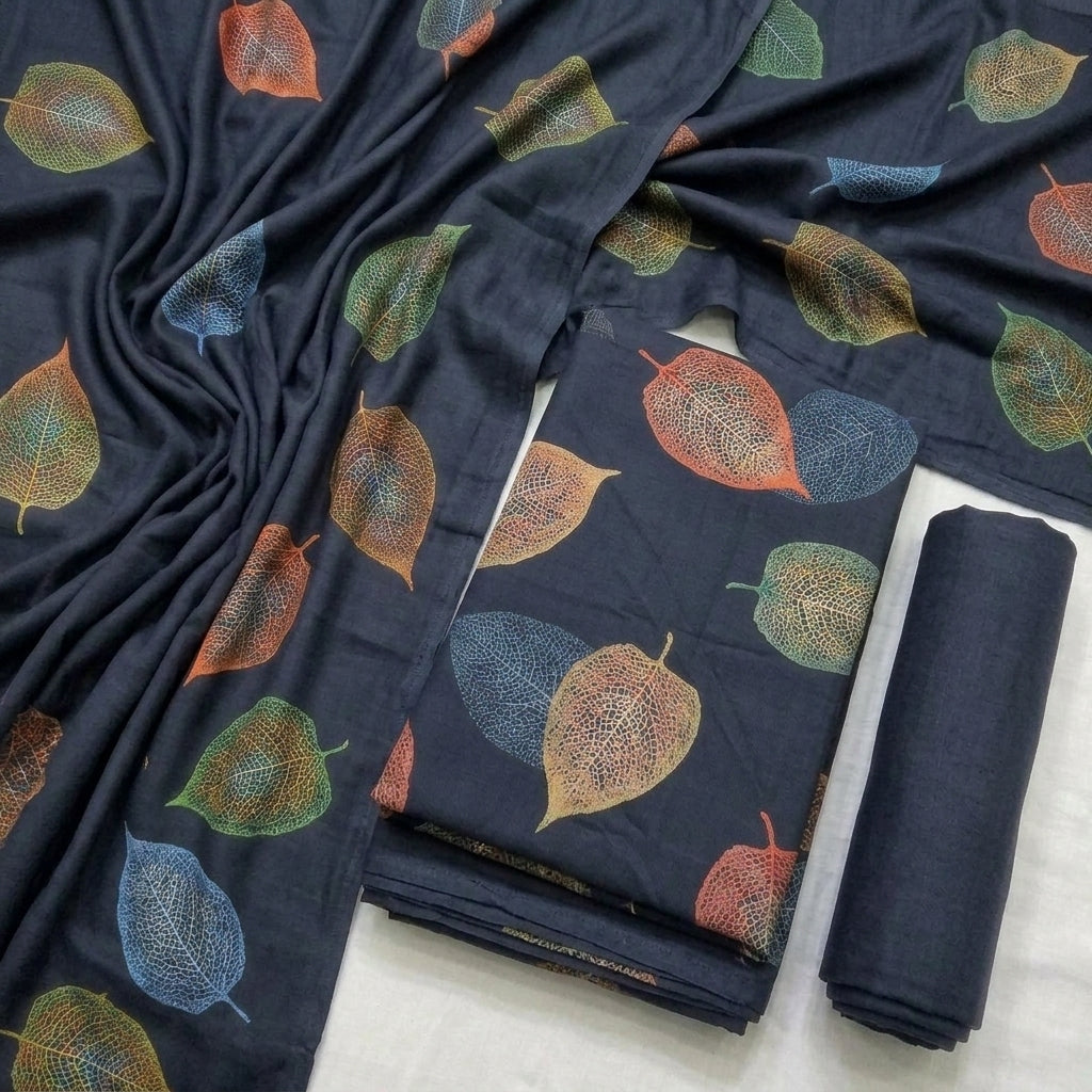 Marina 3-Piece Unstitched Suit with Pashmina Wool Shawl