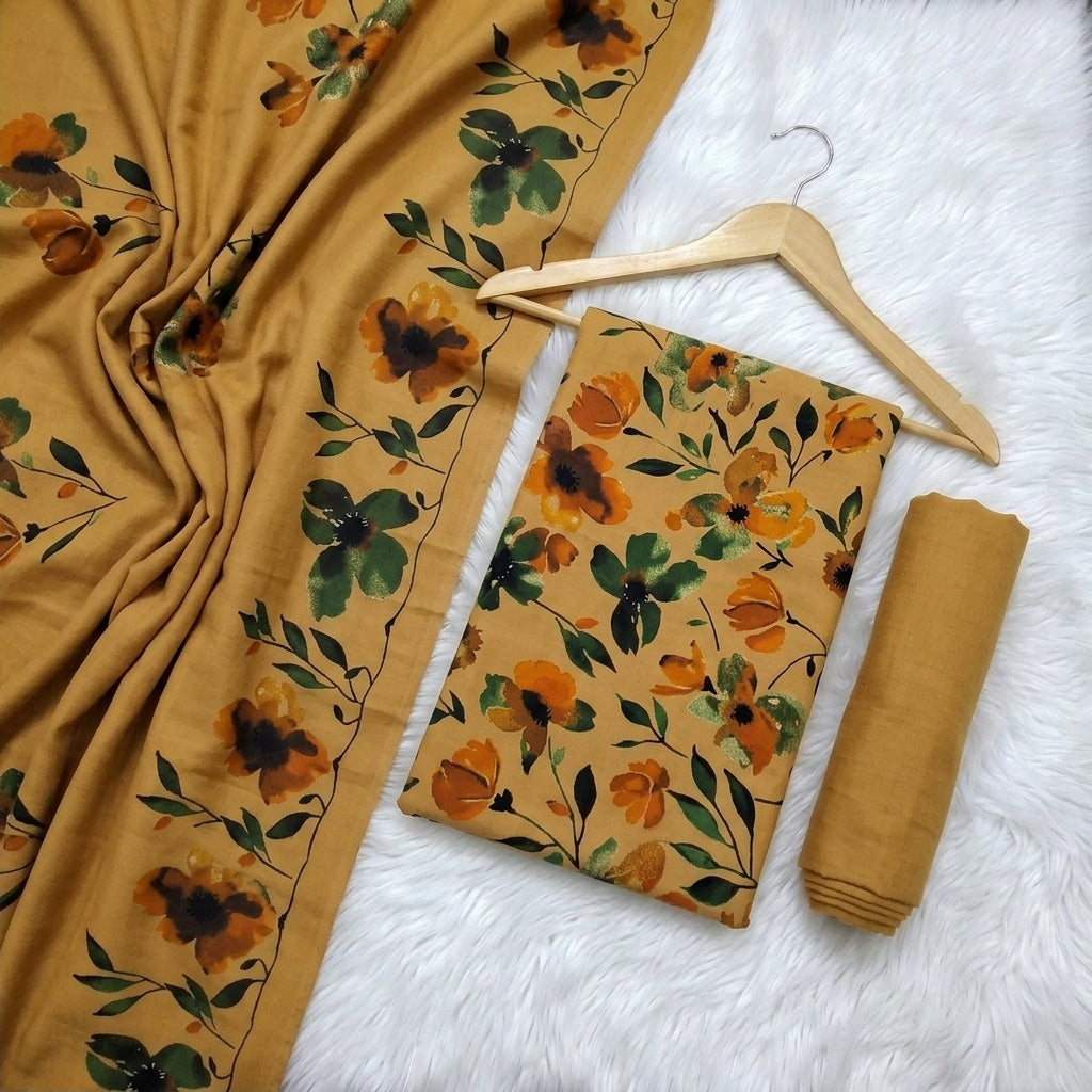 Marina 3-Piece Unstitched Suit with Pashmina Wool Shawl