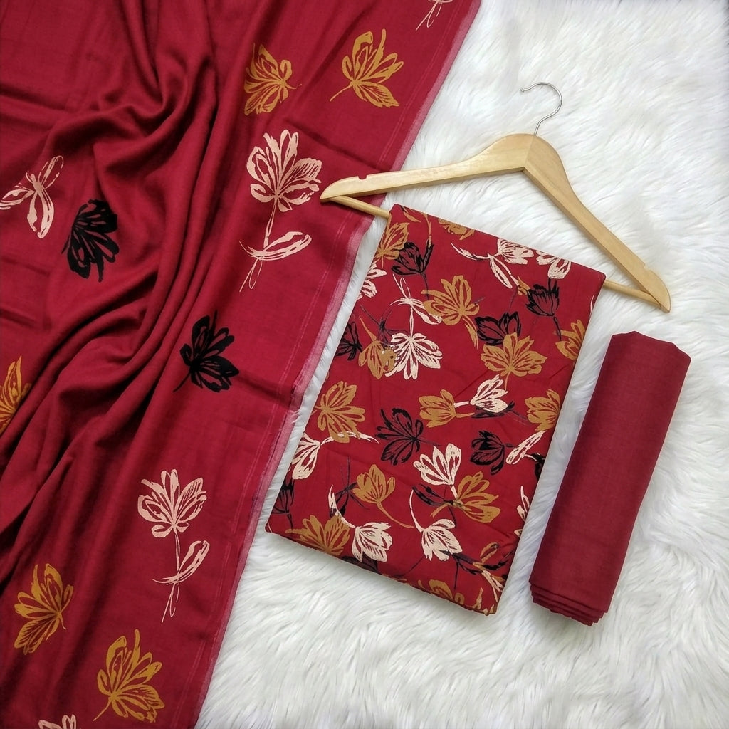 Marina 3-Piece Unstitched Suit with Pashmina Wool Shawl