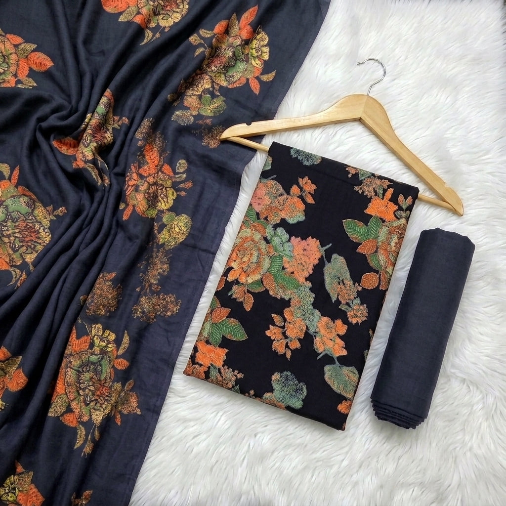 Marina 3-Piece Unstitched Suit with Pashmina Wool Shawl