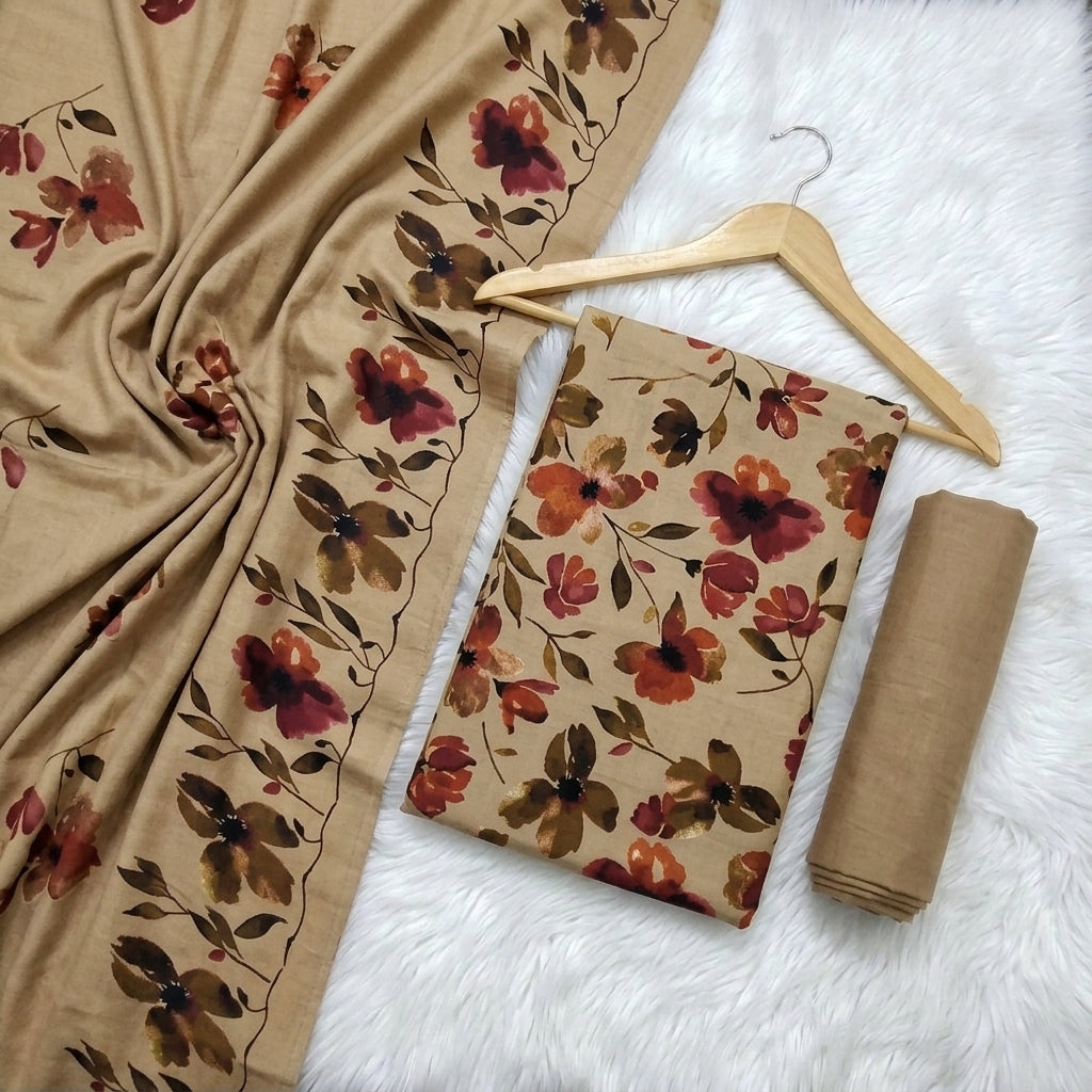 Marina 3-Piece Unstitched Suit with Pashmina Wool Shawl