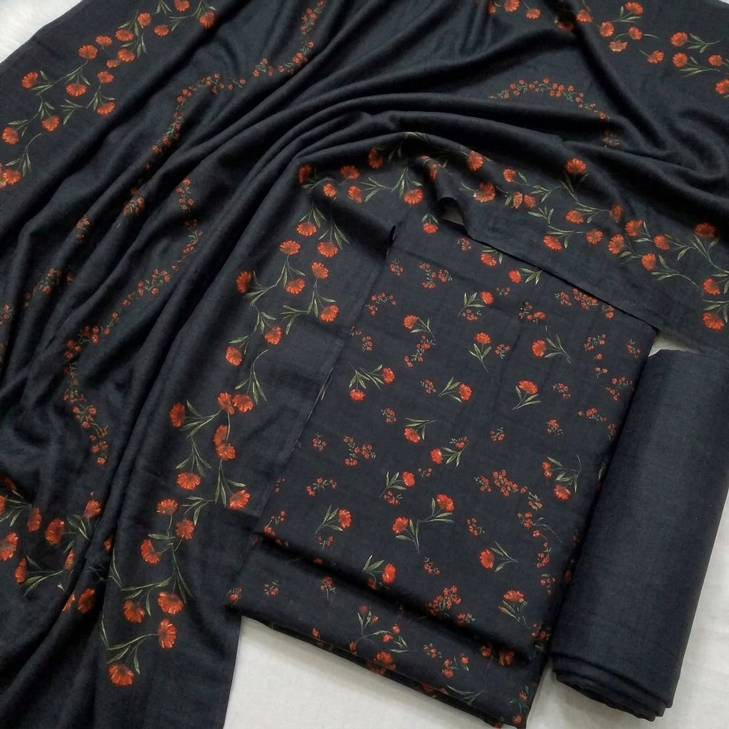 Marina 3-Piece Unstitched Suit with Pashmina Wool Shawl