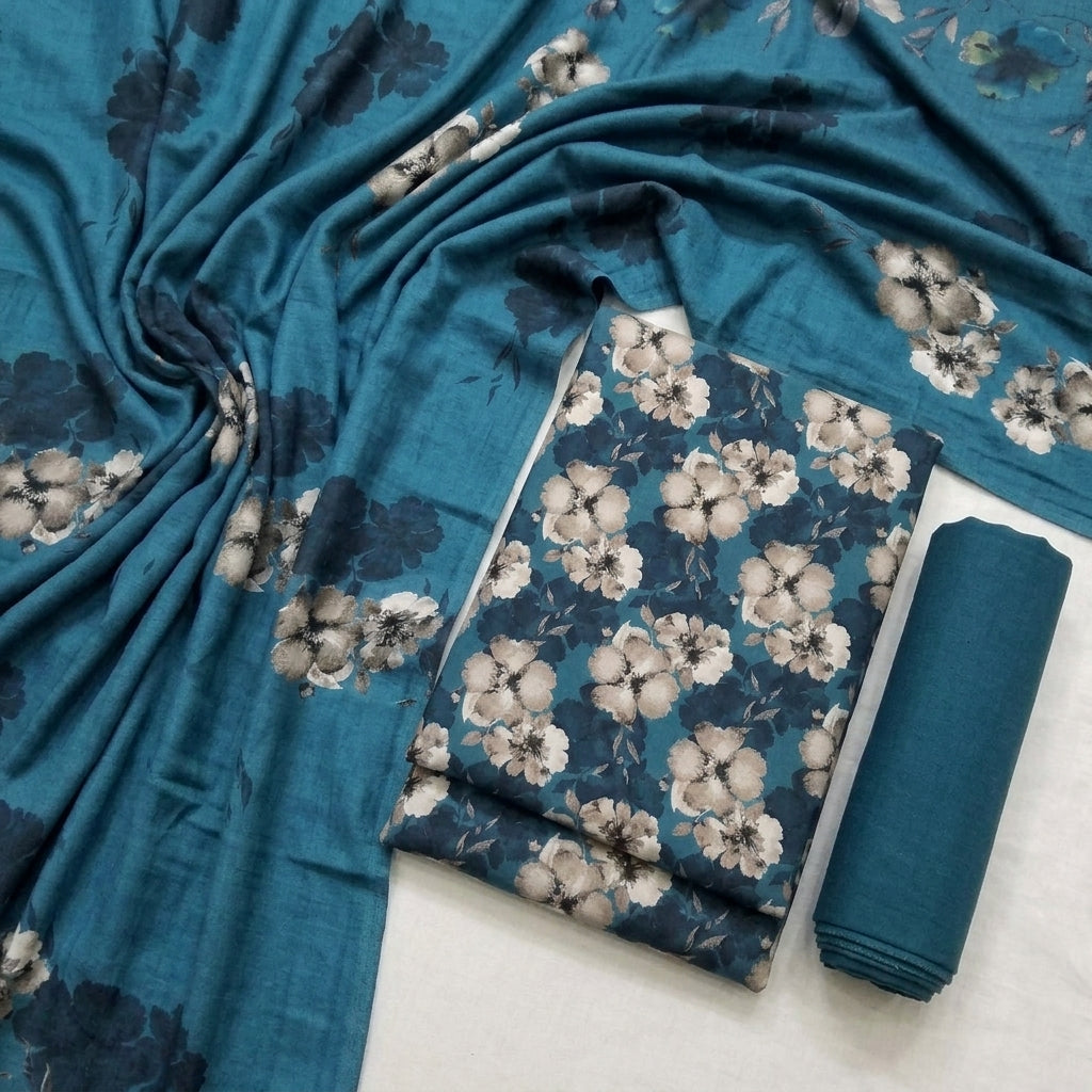 Marina 3-Piece Unstitched Suit with Pashmina Wool Shawl
