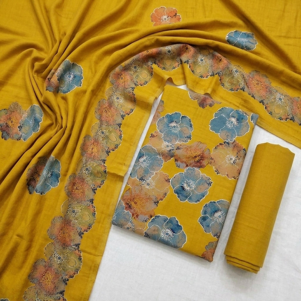 Marina 3-Piece Unstitched Suit with Pashmina Wool Shawl