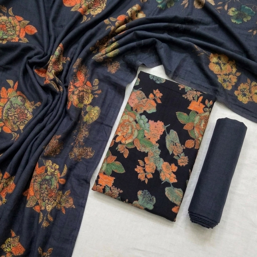 Marina 3-Piece Unstitched Suit with Pashmina Wool Shawl