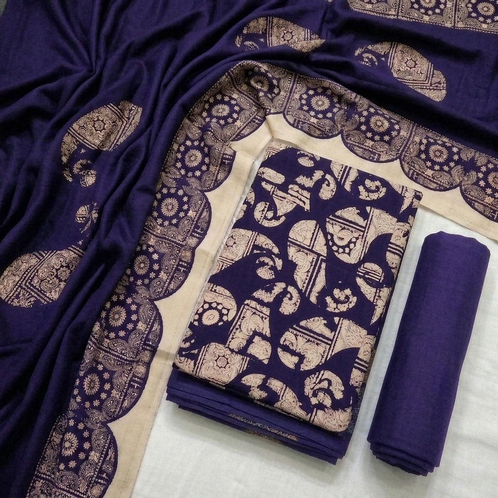 Marina 3-Piece Unstitched Suit with Pashmina Wool Shawl