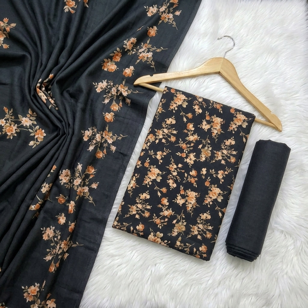 Marina 3-Piece Unstitched Suit with Pashmina Wool Shawl
