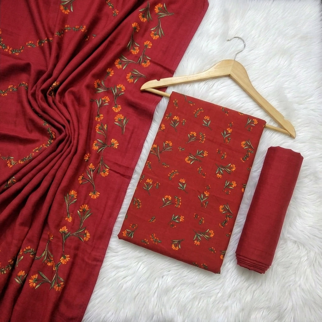 Marina 3-Piece Unstitched Suit with Pashmina Wool Shawl