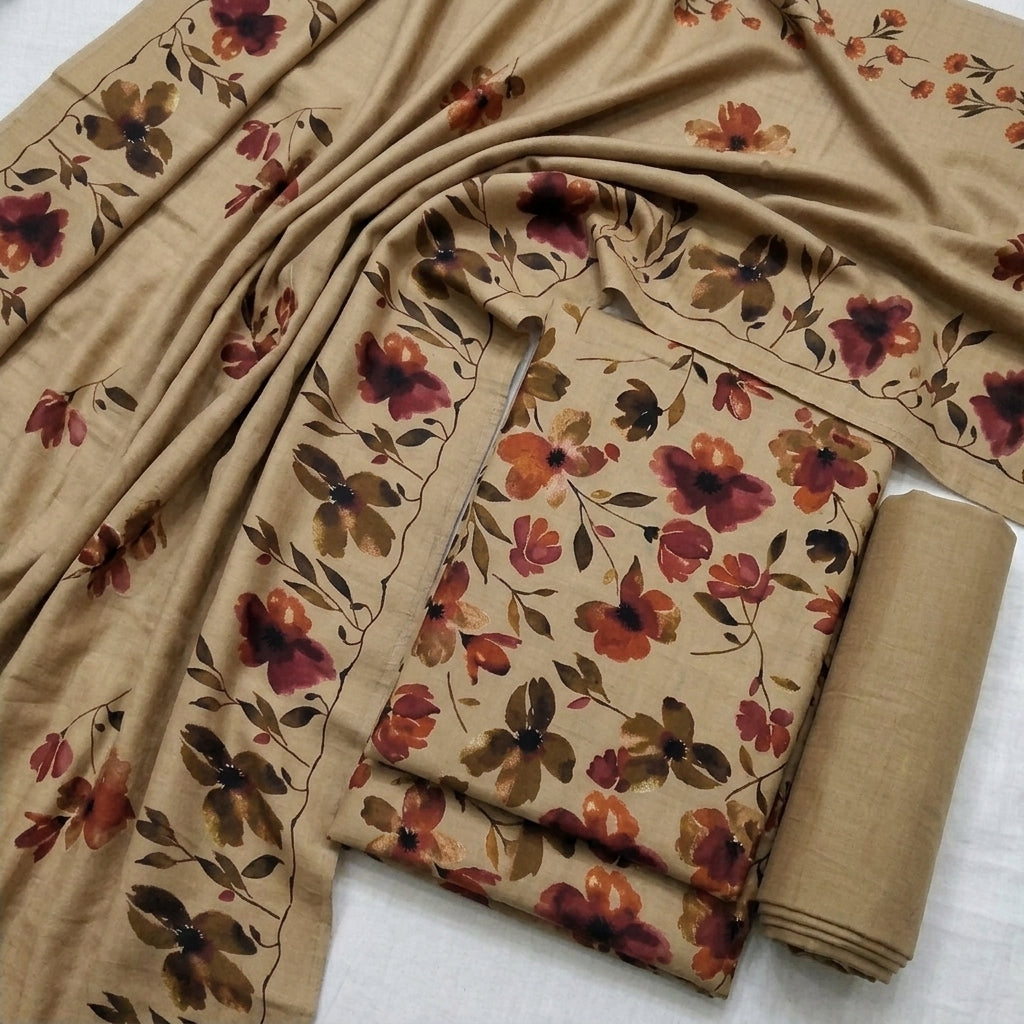 Marina 3-Piece Unstitched Suit with Pashmina Wool Shawl