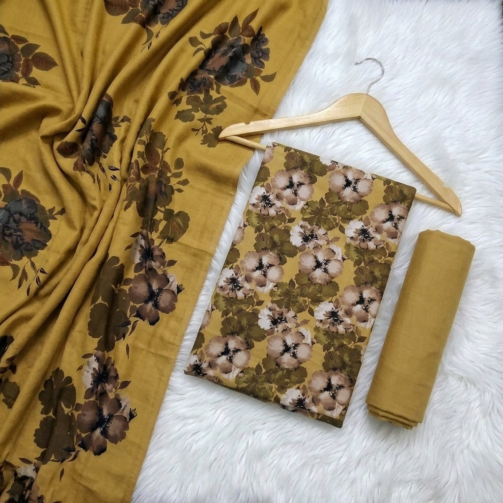 Marina 3-Piece Unstitched Suit with Pashmina Wool Shawl