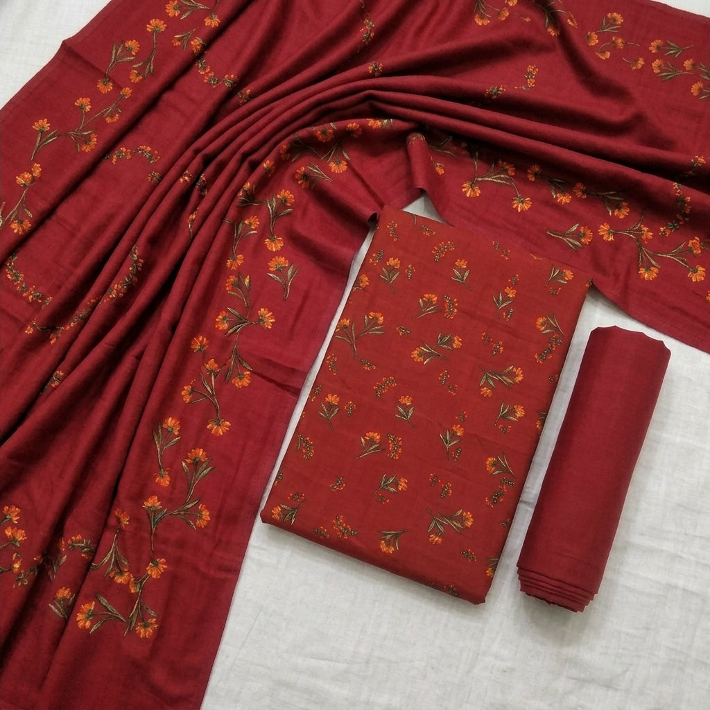 Marina 3-Piece Unstitched Suit with Pashmina Wool Shawl