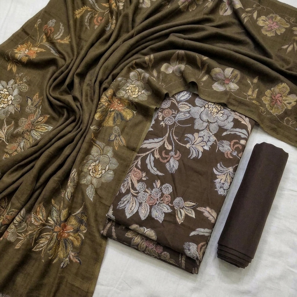 Marina 3-Piece Unstitched Suit with Pashmina Wool Shawl