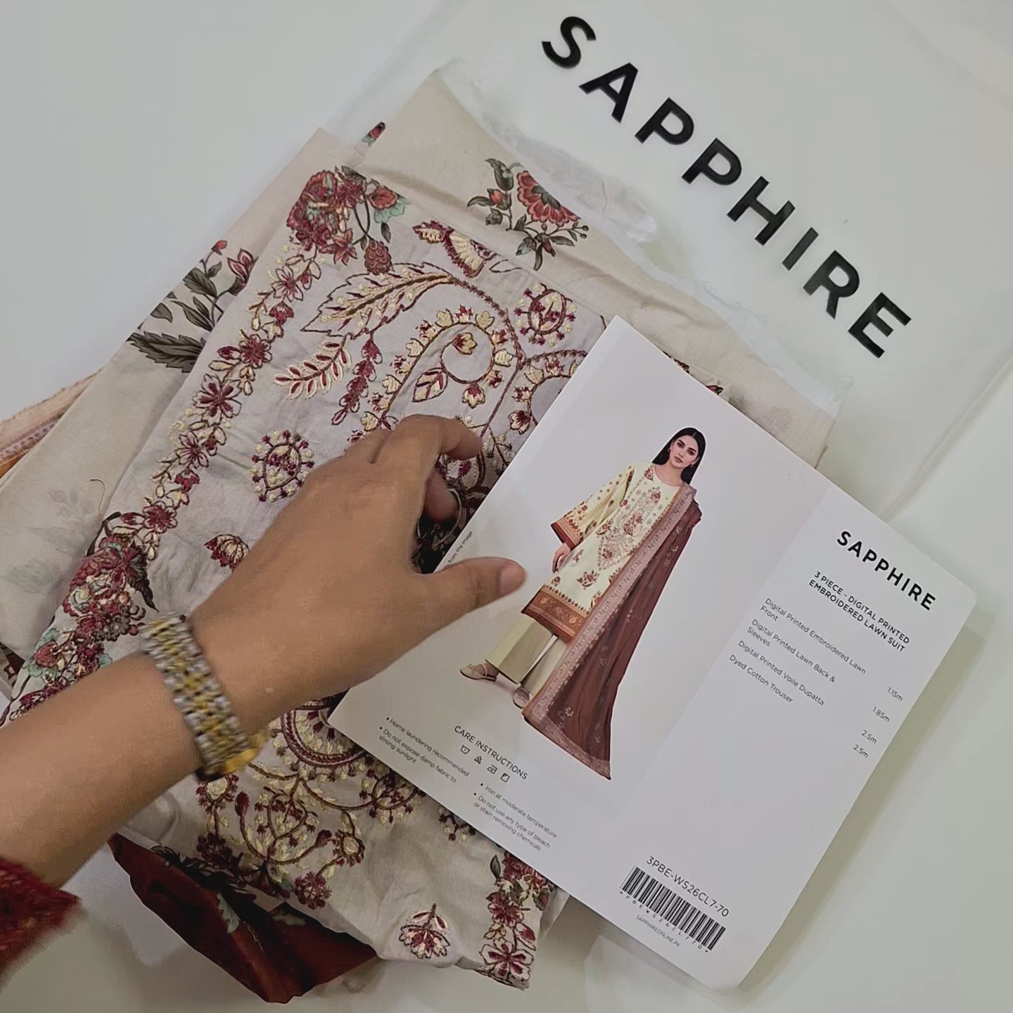 Sapphire lawn embroidery 3pc suit