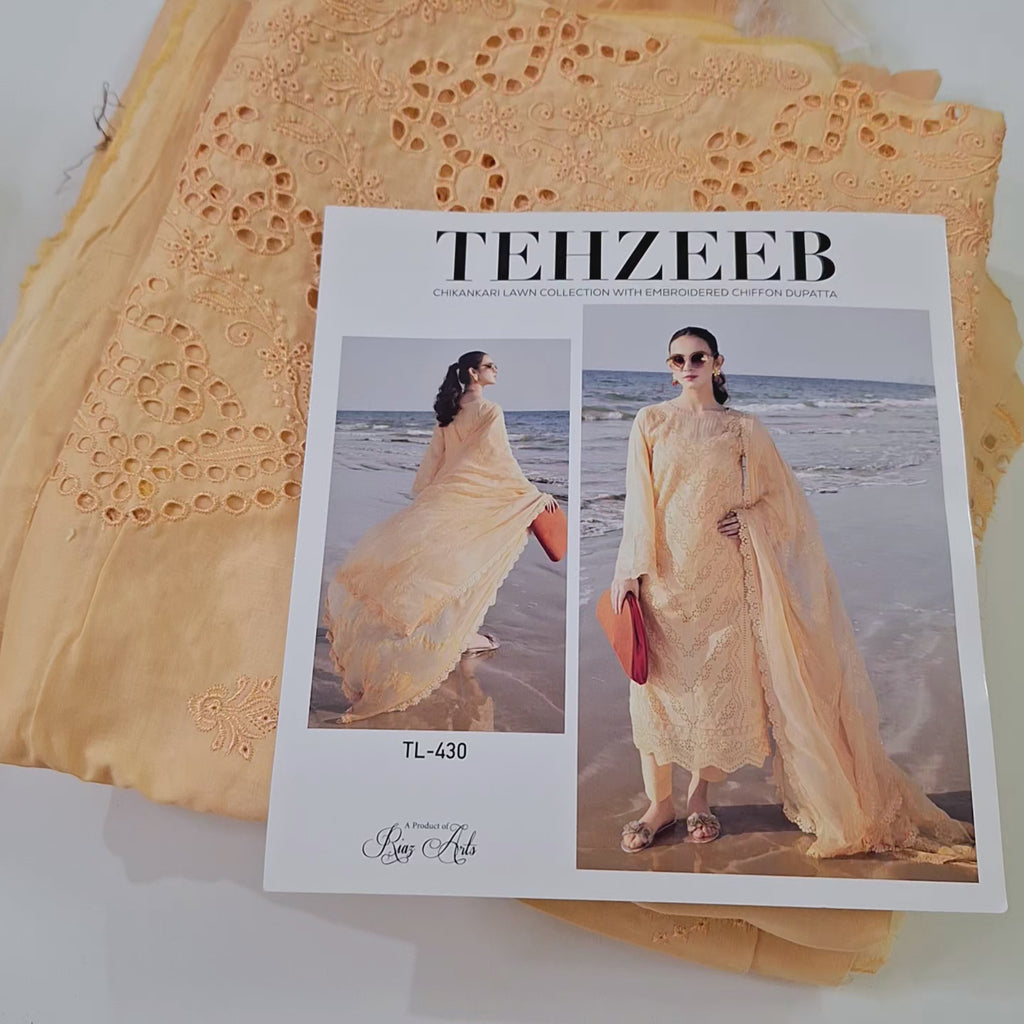 Tehzeeb by raiz arts lawn embroidery 3pc suit