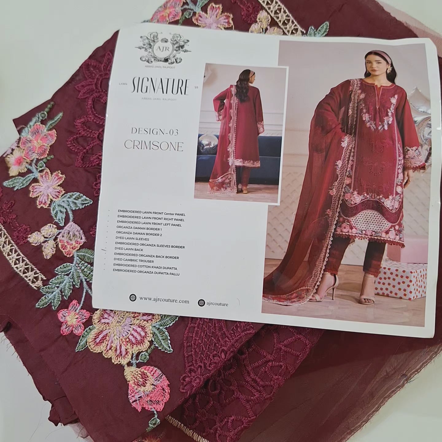 Ajr embroidery 3pc lawn suit
