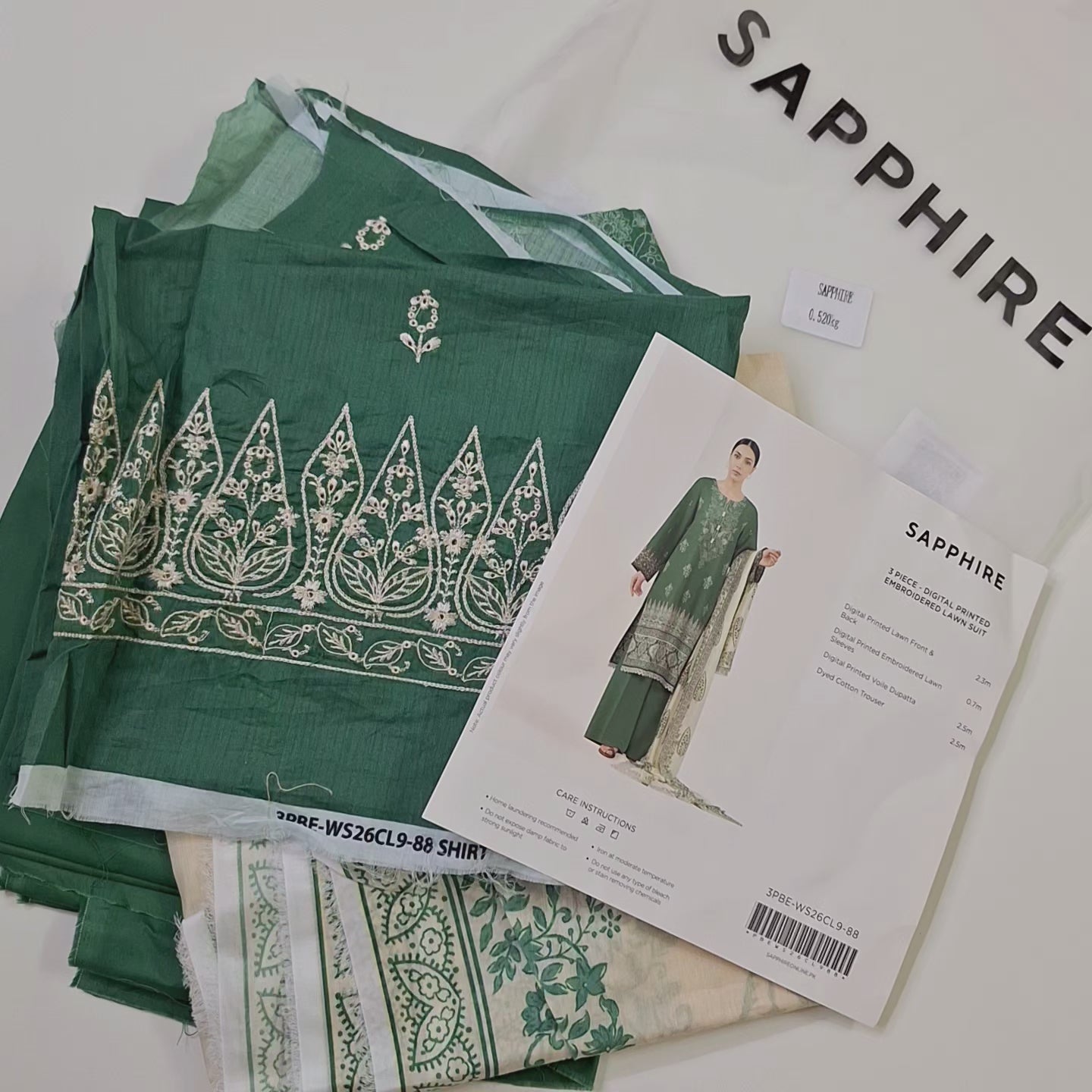 Sapphire lawn embroidery 3pc suit