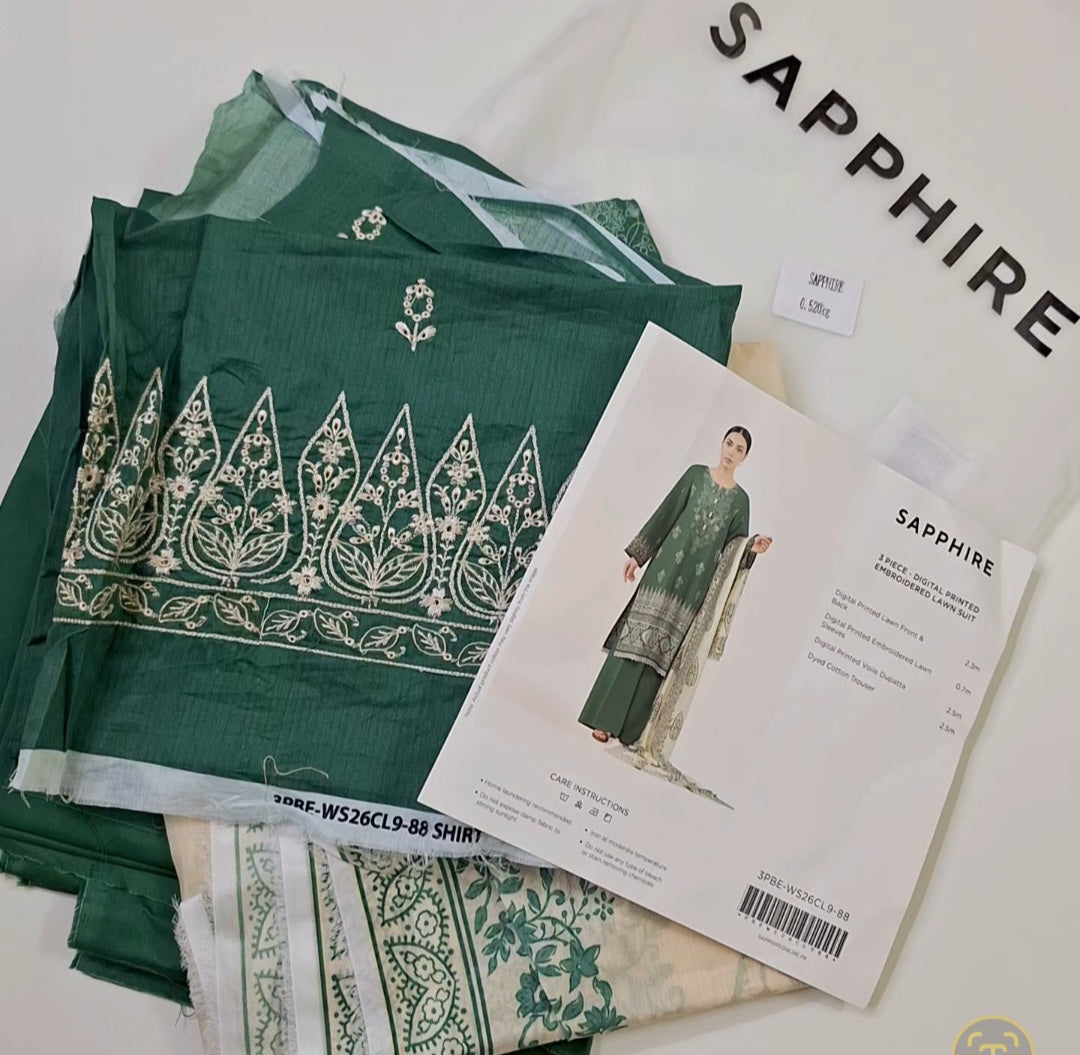Sapphire lawn embroidery 3pc suit