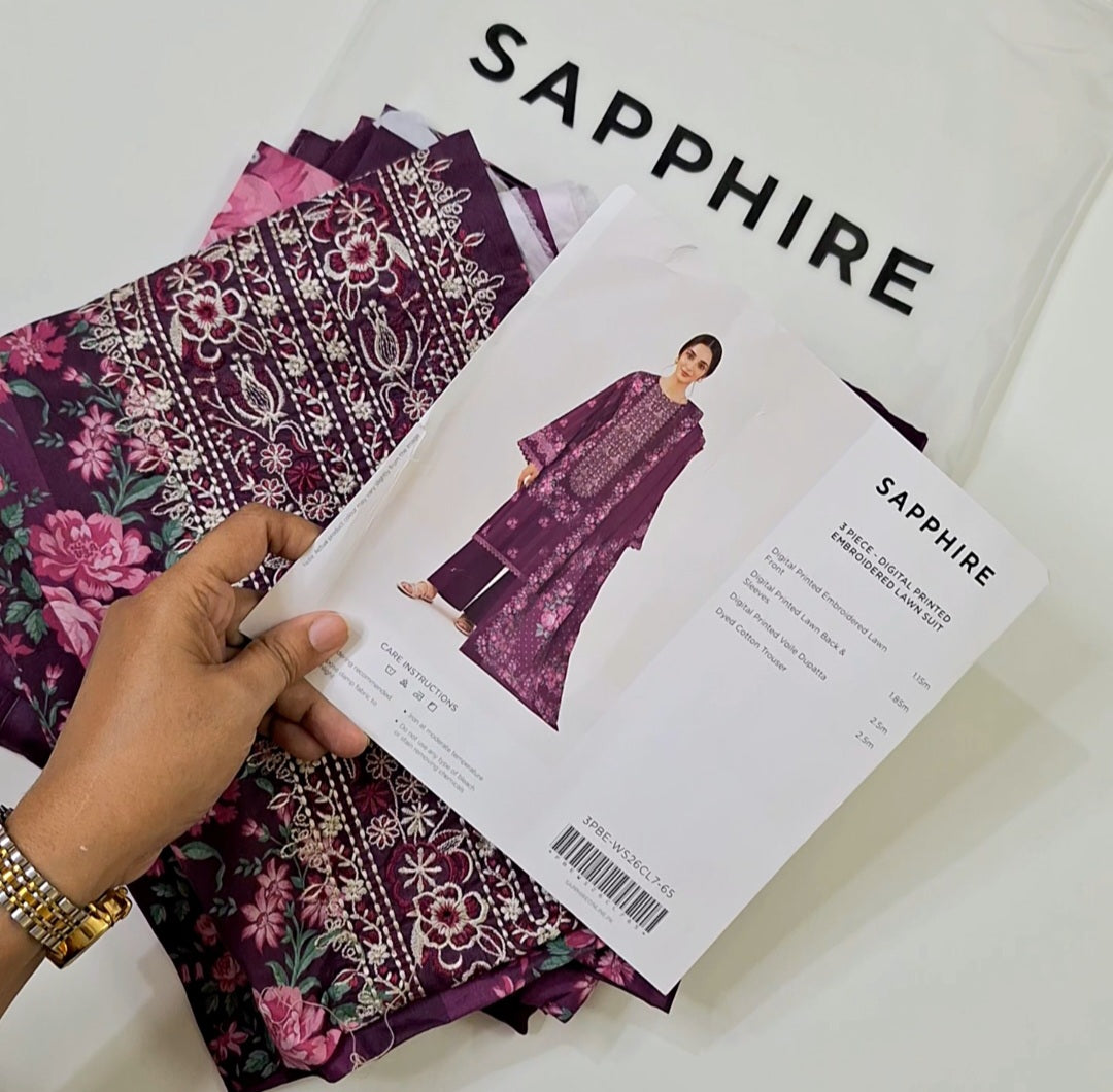 Sapphire lawn embroidery 3pc suit