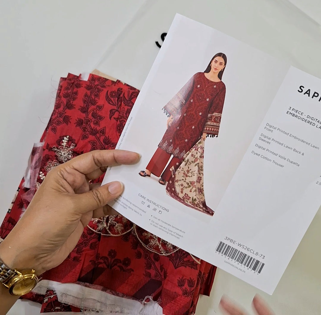 Sapphire lawn embroidery 3pc suit