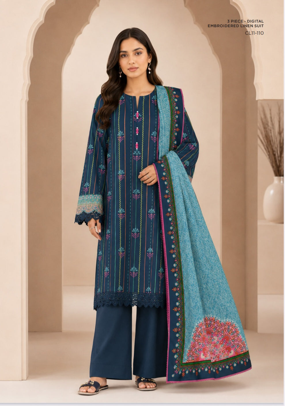 Sapphire embroidered linen 3pc suit 03