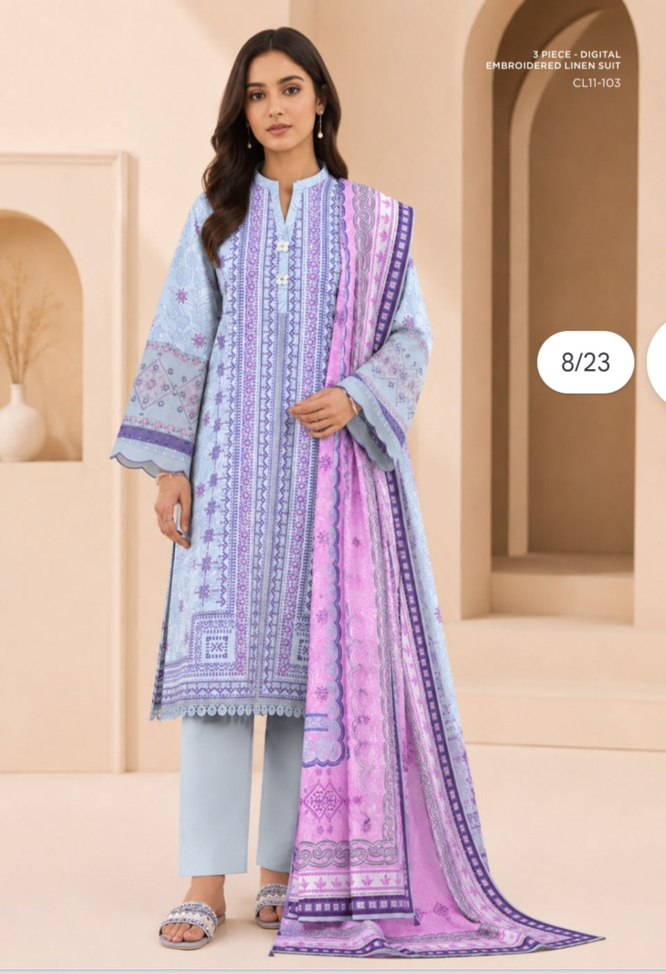 Sapphire embroidered linen 3pc suit 07