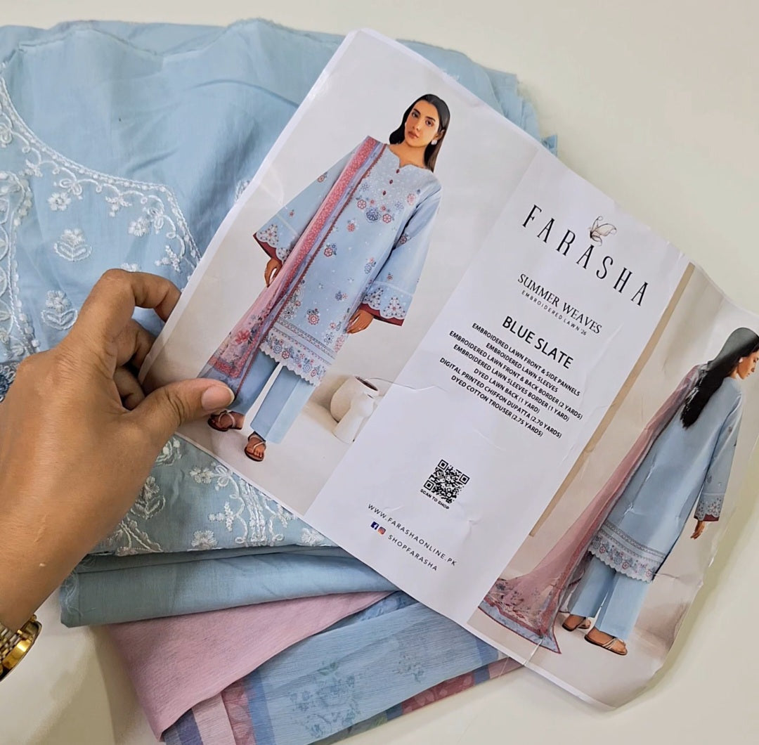Farasha lawn embroidery 3pc suit