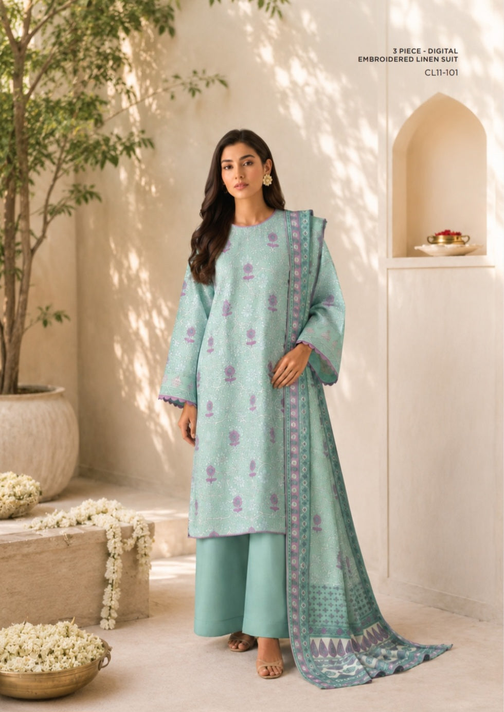 Sapphire embroidered linen 3pc suit 05