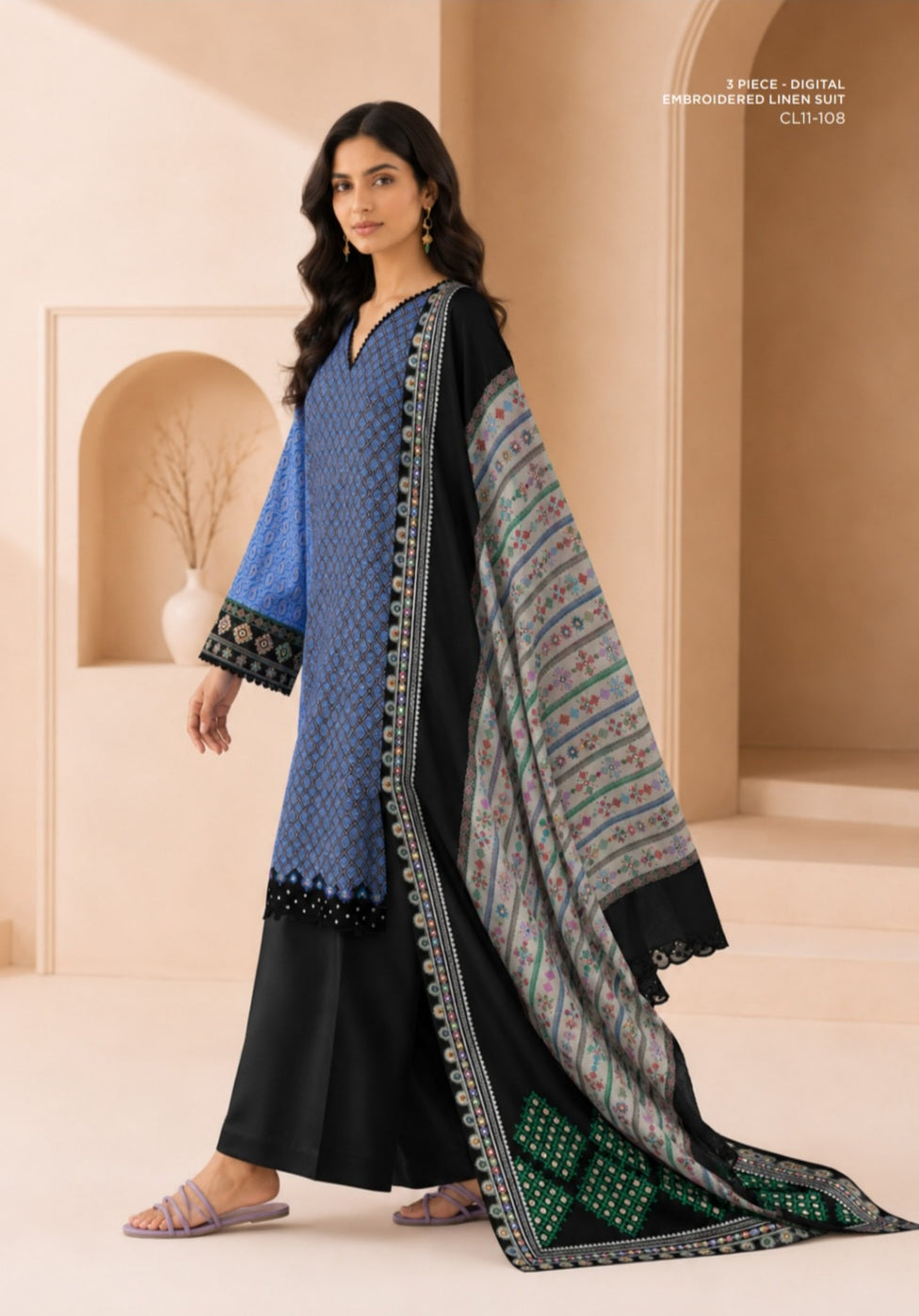 Sapphire embroidered linen 3pc suit 01