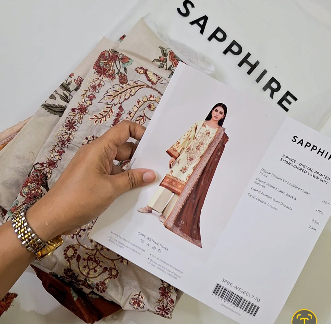 Sapphire lawn embroidery 3pc suit