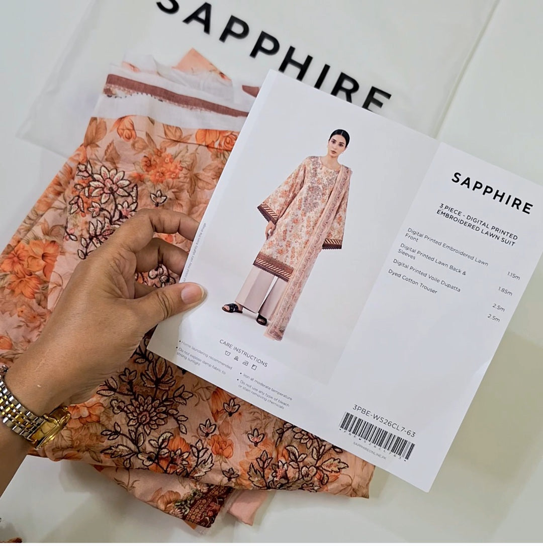 Sapphire lawn embroidery 3pc suit